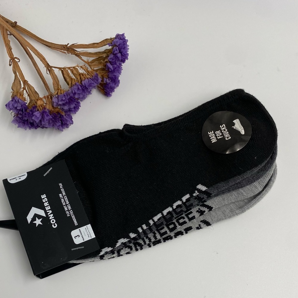 NWT Converse Women Made for Chuck Socks Grey/White/Black